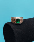Anillo Ancho Circòn Verde Plata Con Oro