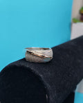 Anillo Ancho Linea Cruzada Plata Con Oro