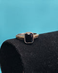 Anillo Circòn Cuadrado Negro Plata Con Oro