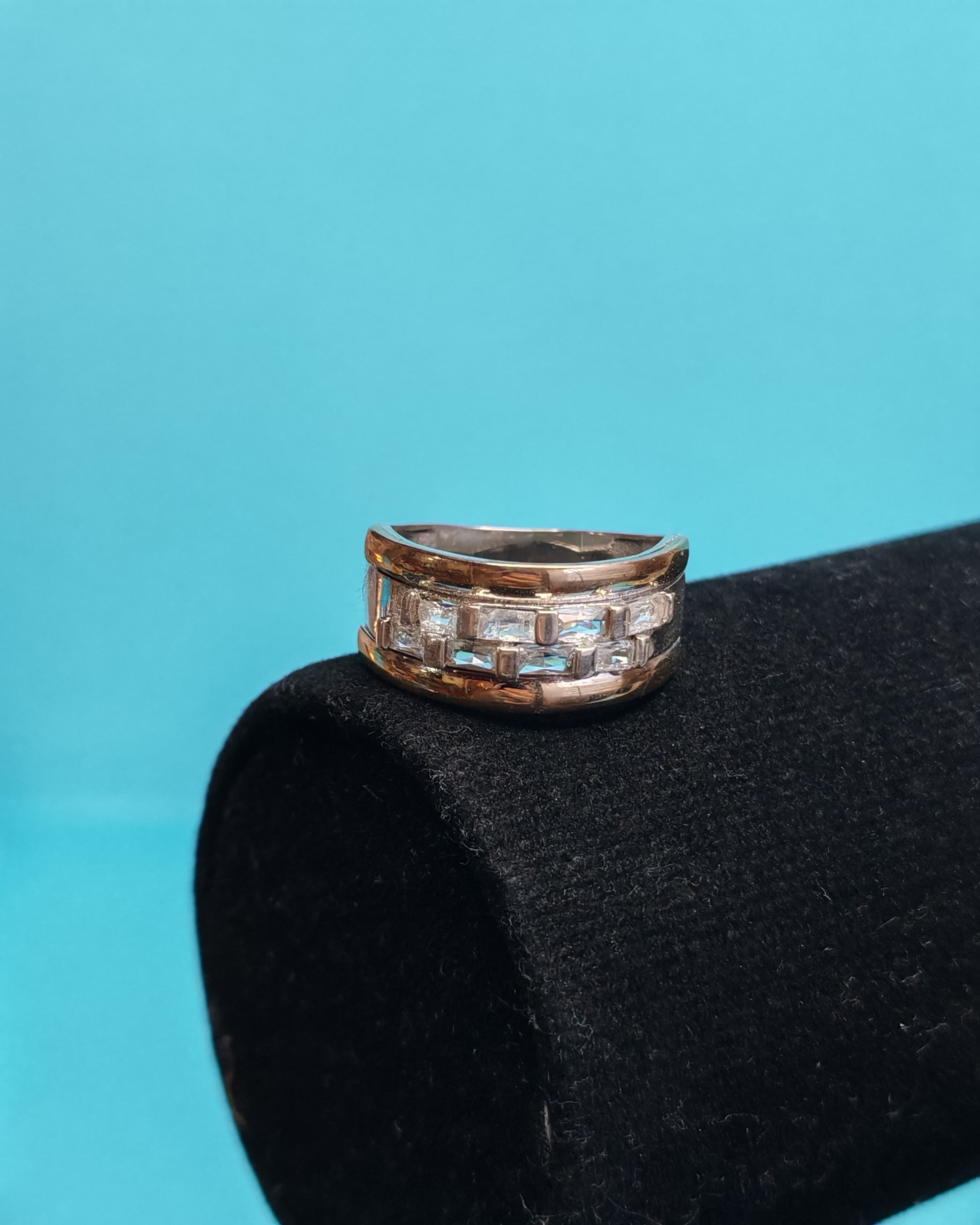 Anillo Baguette Corrido Plata Con Oro