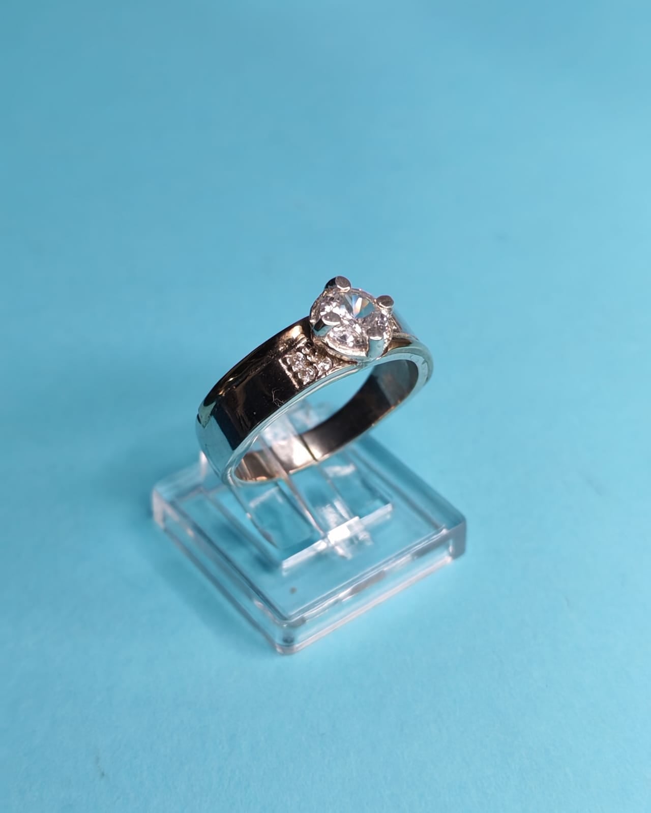 Anillo Compromiso Solitario Linea Plata Con Oro