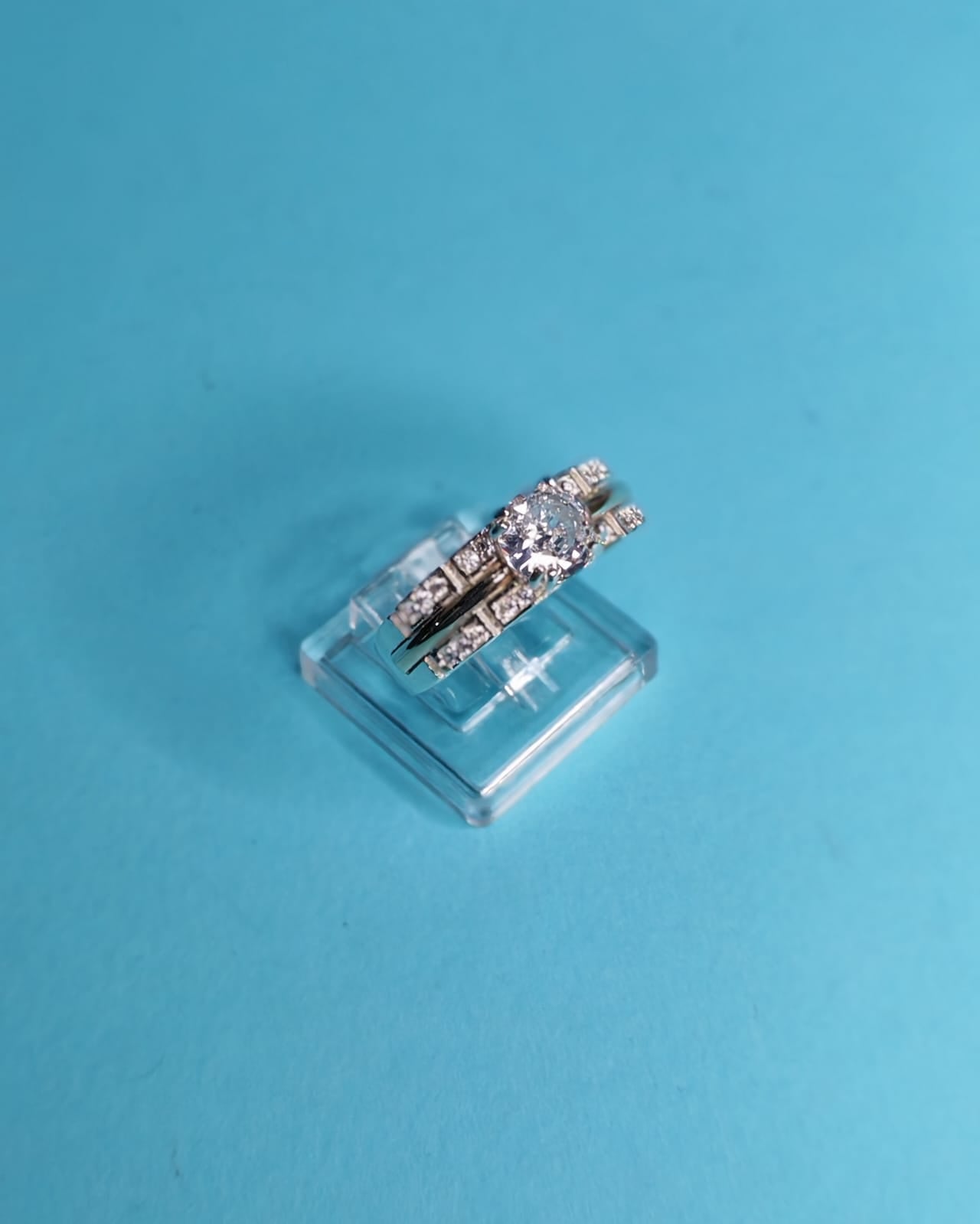 Anillo Compromiso Solitario Microcircones Plata Con Oro