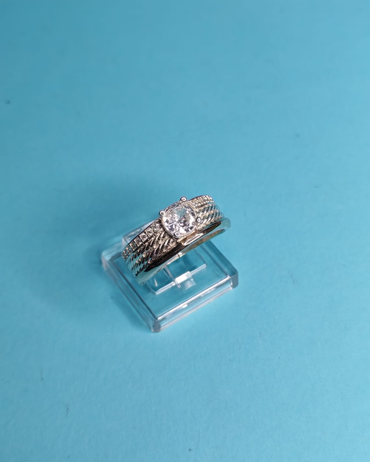 Anillo Compromiso Solitario Doble Trenzado Plata Con Oro