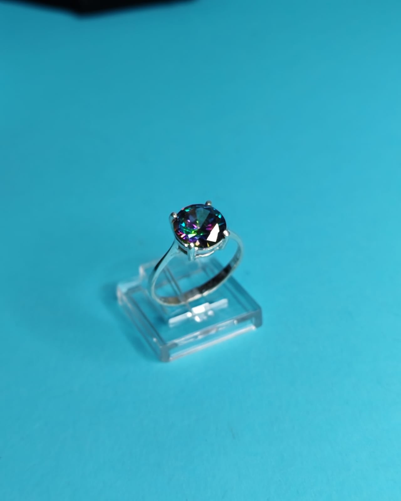 Anillo Solitario Tornasol Oscuro Talla 19