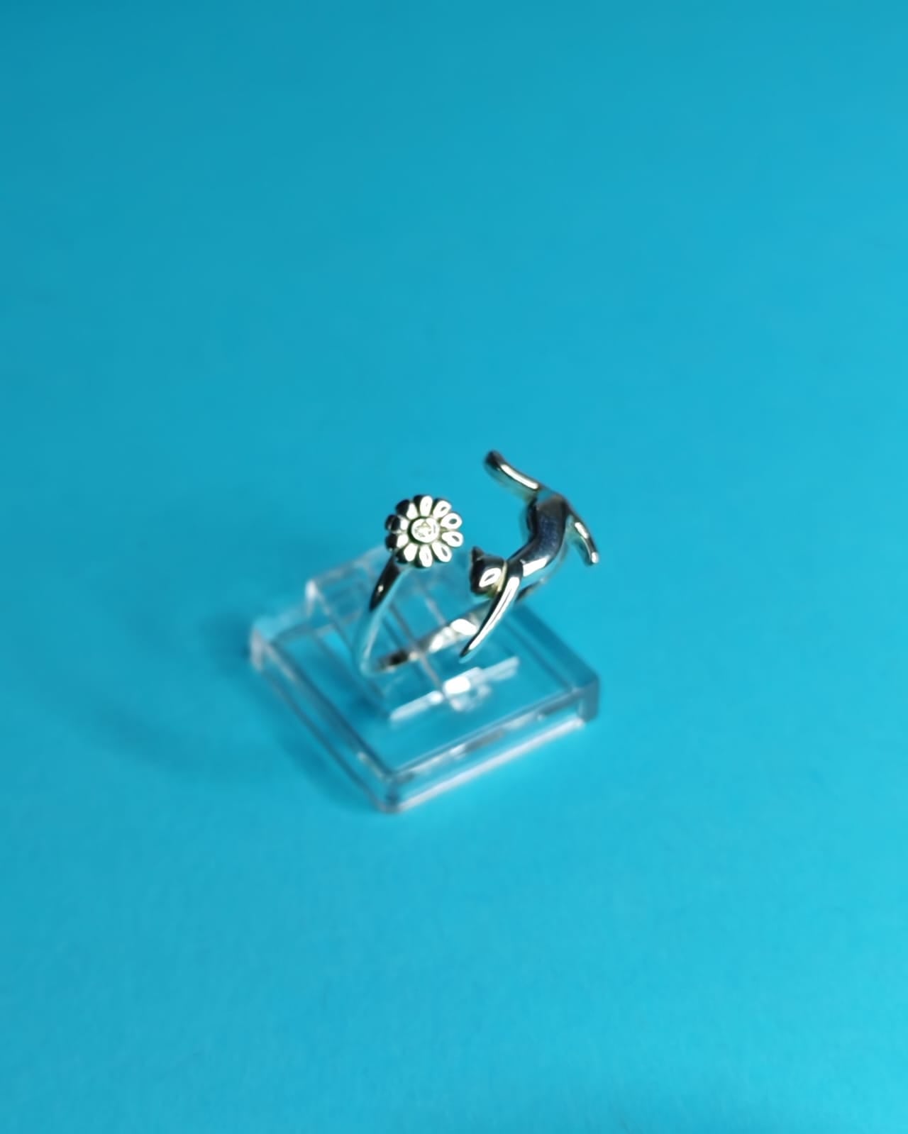 Anillo Ajustable Gatito Flor Circòn Talla 15