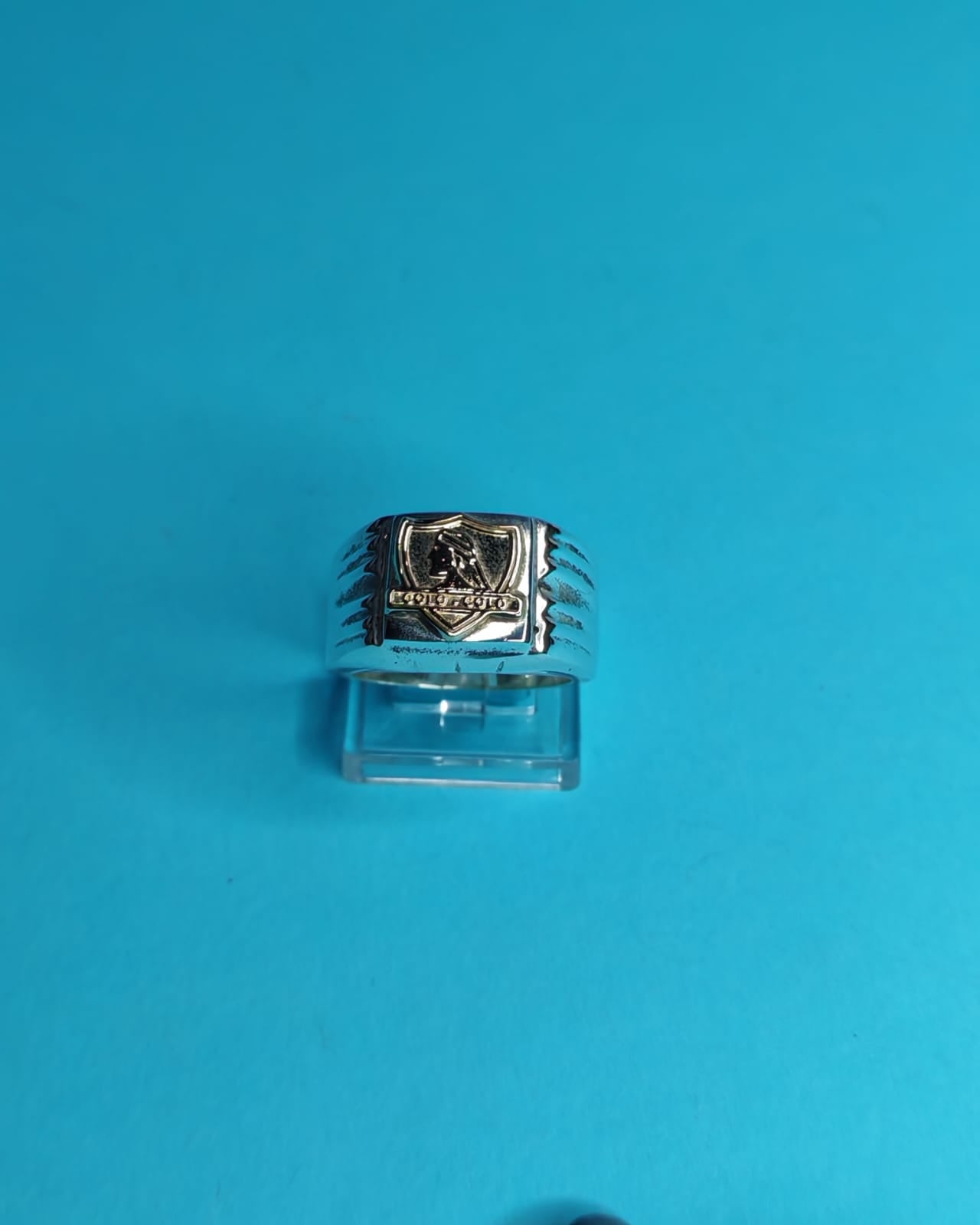 Anillo Ancho Colo-Colo Plata Con Oro Talla 22