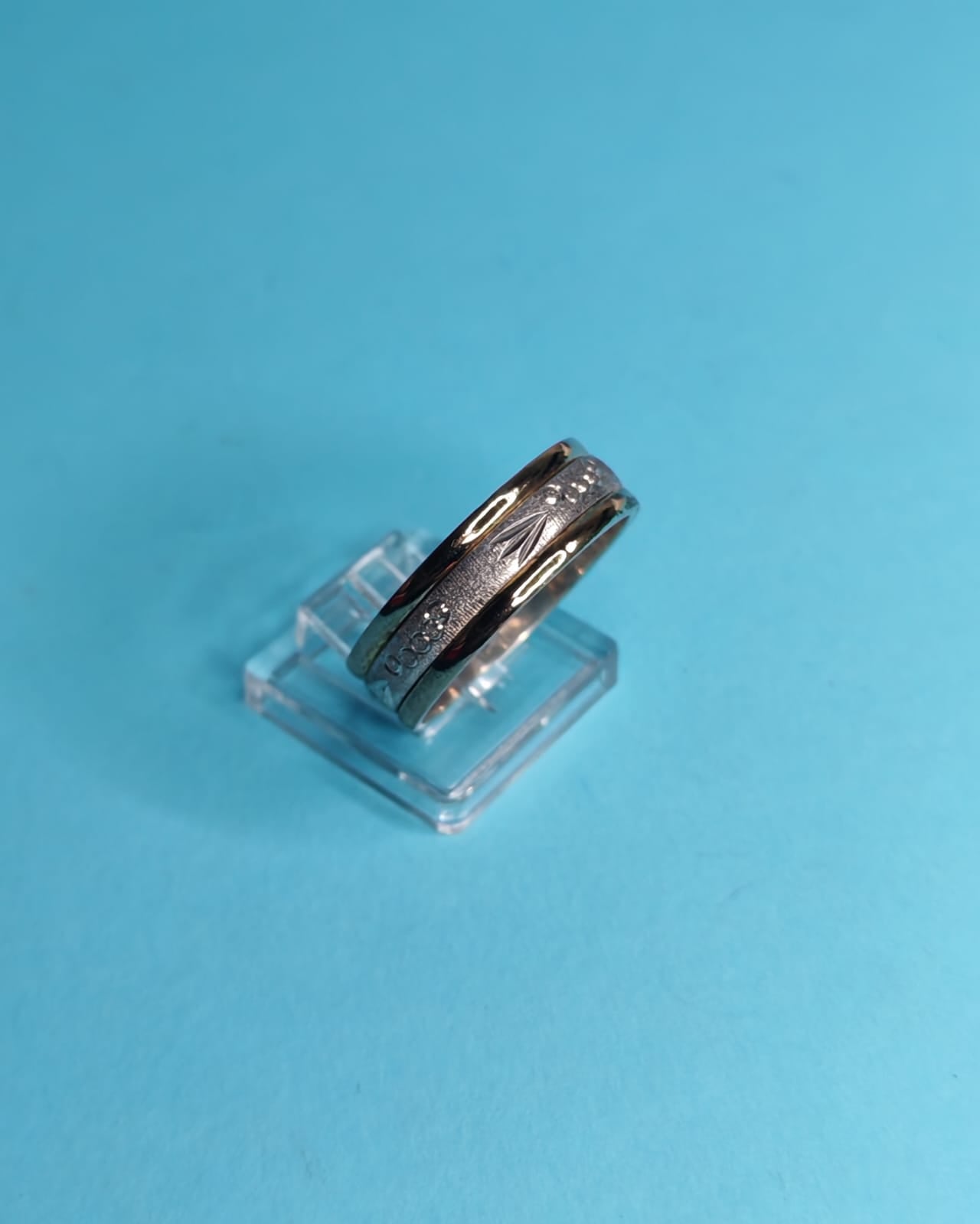 Anillo De Compromiso Plata Con Oro Circulos Espigas Separadas Talla 26