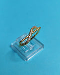 Anillo Cruzado Microcirones Baño de Oro