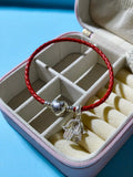 Pulsera Cuero Rojo Cierre Corazon Con Charms Mano de Fatima